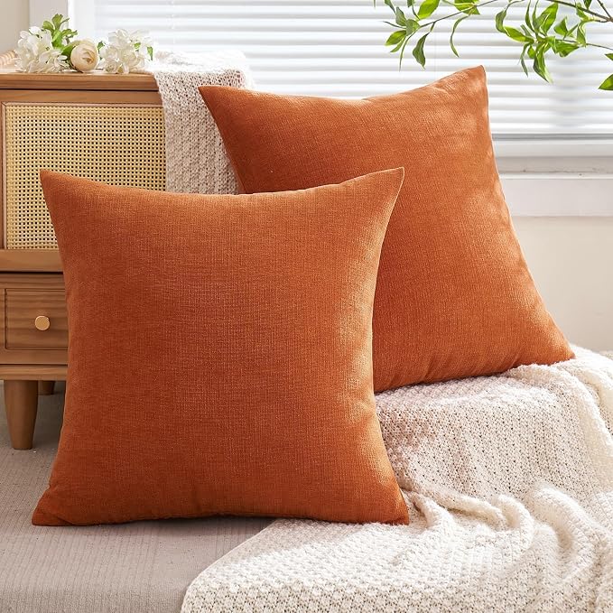 MIULEE Fall Orange Chenille Couch Throw Pillow Covers, 16x16 | Set of 2 - Image 4