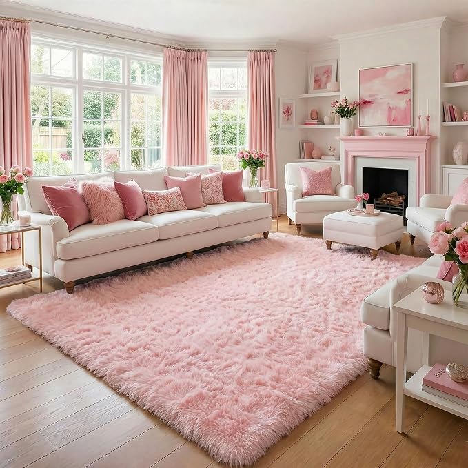 Amdrebio Pink Fluffy Plush Rug 5x7 - Image 5