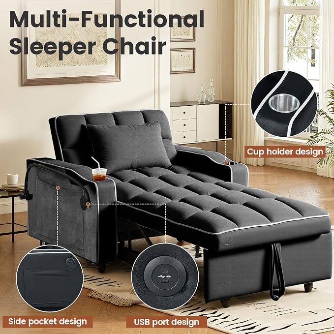 Convertible Sleeper Chair Bed, Pull Out Chair Sleeper - Image 5
