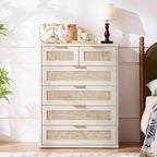 LEYAOYAO White Dresser for Bedroom Set of 2, Modern 6 Drawers Boho Rattan - Image 8