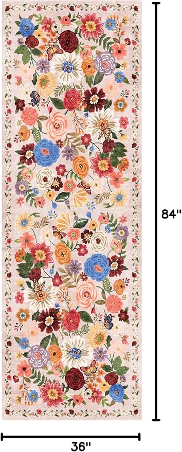 Blush Floral Hallway Runner Rug 3x7 - Image 2