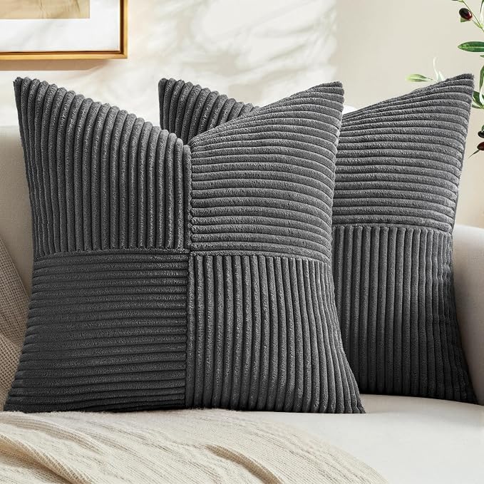 MIULEE Grey Decorative Euro Sham Pillow Covers 24x24 Inch 2 Pack | Boho by MIULEE