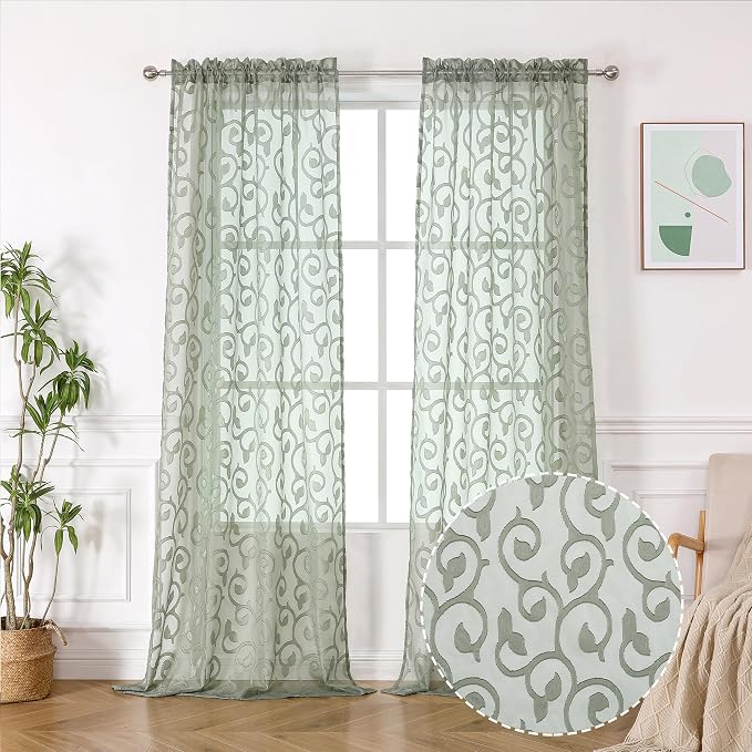 Furman Sheer Sage Green Curtains 90 inches Long - Image 2