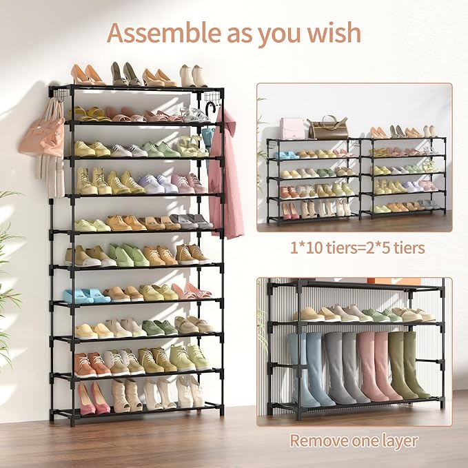 LANTEFUL 10 Tiers Shoe Rack 50 Pairs Large Capacity Tall Shoe Organizer Sturdy - Image 5