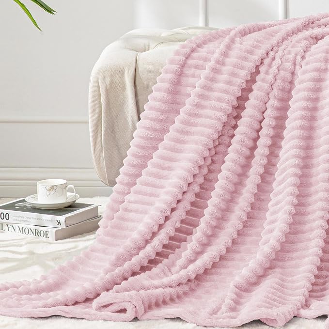 BEDELITE 3D Ribbed Cherry Blossom Fleece Twin Blanket by BEDELITE