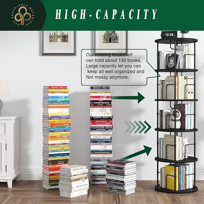 5Tier Rotating Bookshelf, Spinning Bookshelf Tower, 360 ° Display Space Saving - Image 3