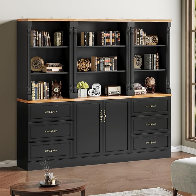 Bookshelf with Drawers, Floor Standing Display Storage Cabinet - Image 3
