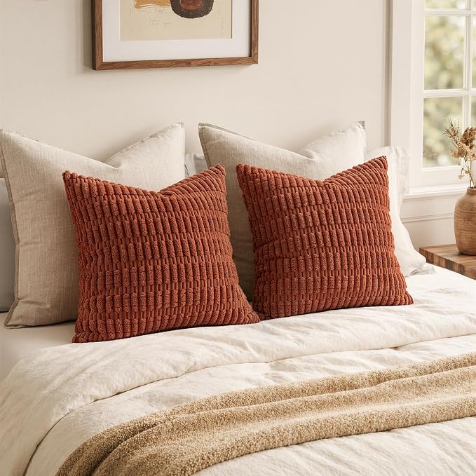 MIULEE Fall Euro Sham Decorative Throw Pillow Covers 26x26 Rust Pack of 2 | - Image 5