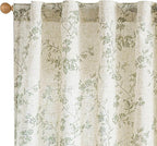 Green Vintage Floral Linen Curtains Farmhouse 38W X 63L 2 Panels | Elisa Series by Lazzzy