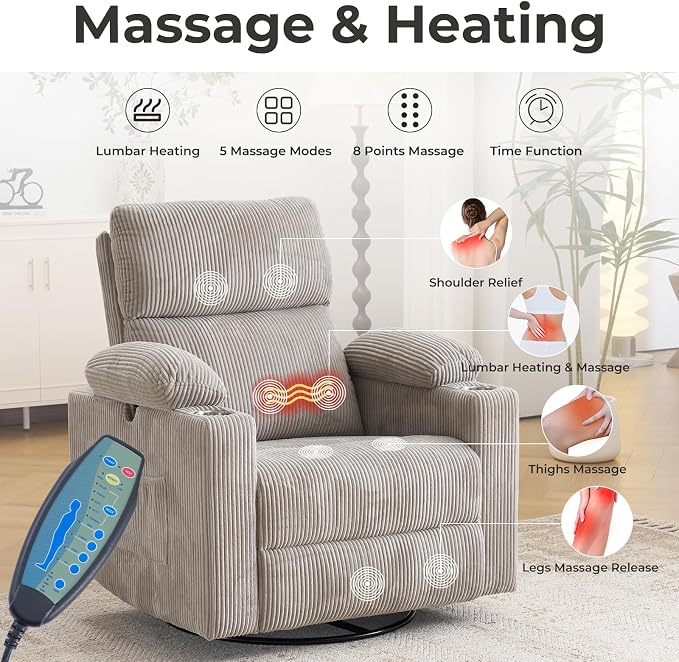 Rocking Chair Nursery with Adjustable Armrests, Electric Glider Recliner - Image 3