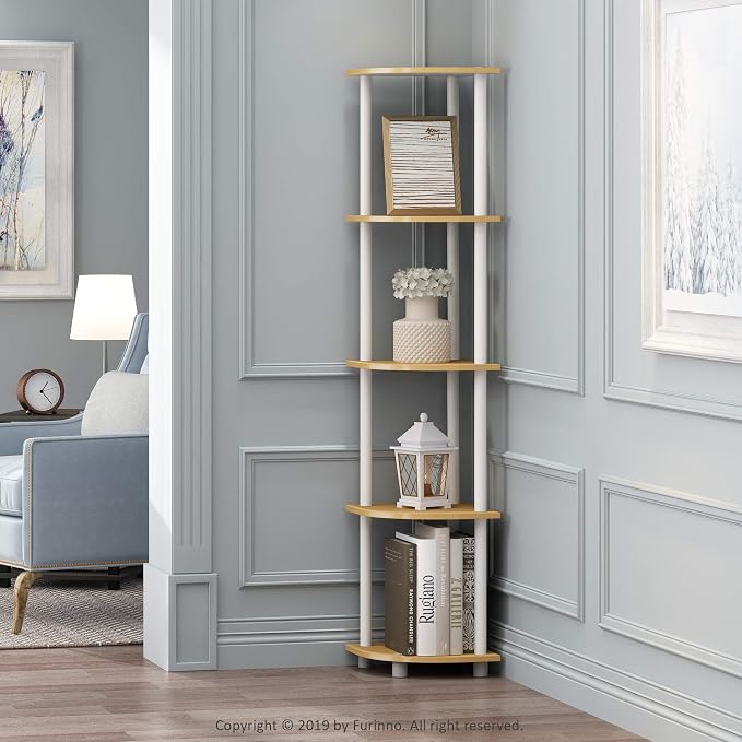 Furinno Turn-N-Tube Corner Shelf Set of 2, 5-Tier Corner Bookshelf, Open - Image 2