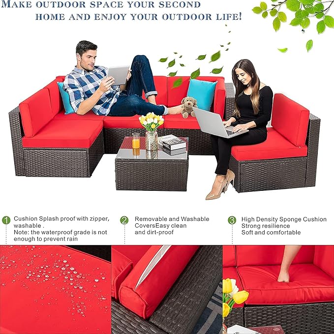 Vongrasig 6 Pieces Patio Furniture Set, Outdoor Sectional Sofa Couch, All - Image 3