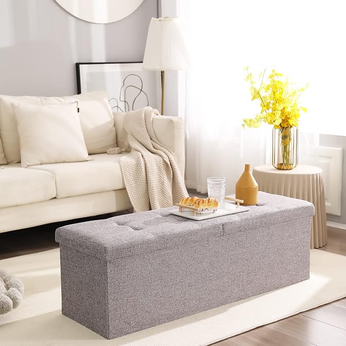 45.3 Inches Foldable Seat Footrest Shoe Bench End of Bed Storage - Image 2