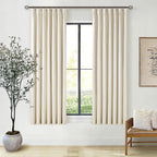 Cream Beige 63 Inch Length Blackout Pinch Pleated Linen Curtains - Image 9