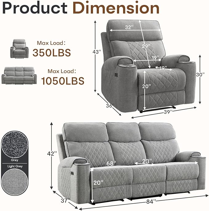 HAOMARKETS 2-Piece Electric Recliner Sofa Set - Image 2