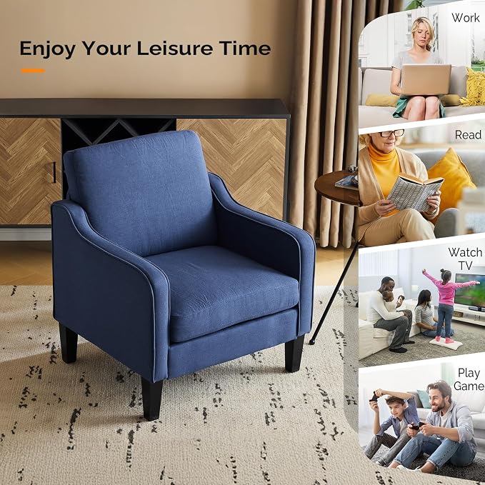 VINGLI Navy Blue Accent Chairs for Living Room, Line Comfy Upholstered Chair - Image 8