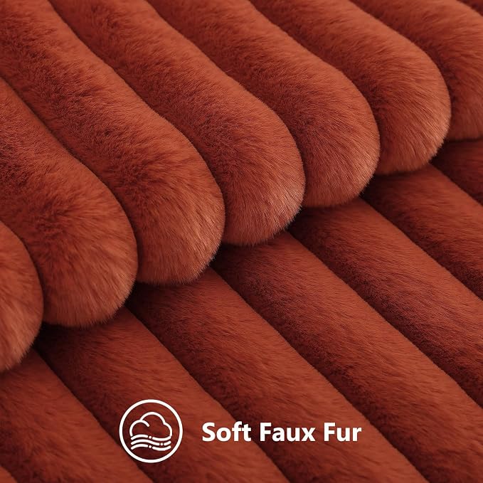 decorUhome Fall Faux Fur Throw Pillow Covers 22x22 Set of 2 Rust | Decorative - Image 2