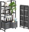 4NM No Assembly Folding Bookshelf Storage Shelves 4 Tiers Vintage Bookcase by 4NM