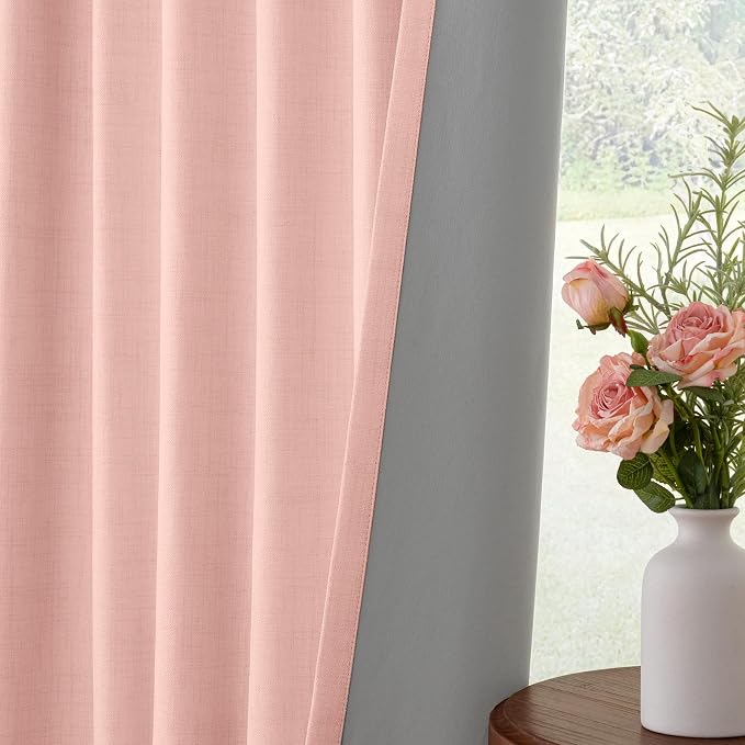 INOVADAY Linen Textured 100% Blackout Sliding Door Curtains 102x90 | Blush Pink - Image 6