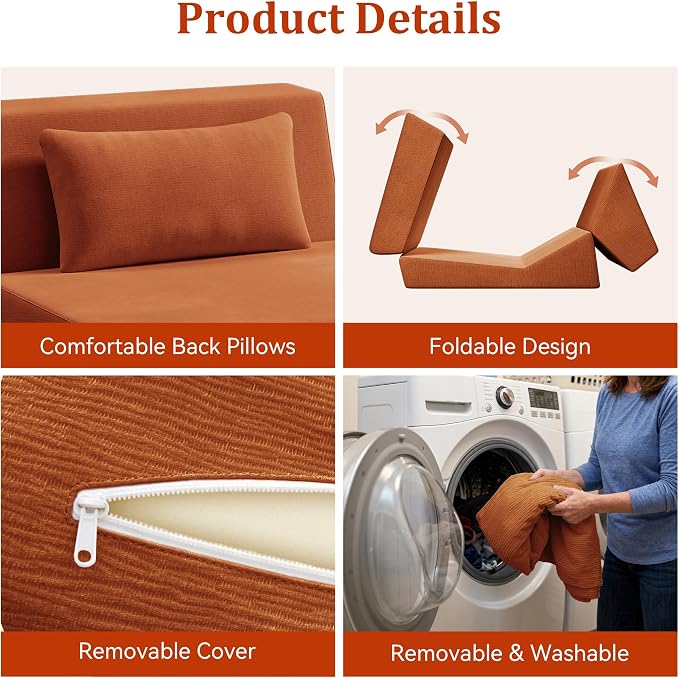 Fold Out Chair Bed, Folding Sofa Bed, 3 in 1 Convertible Sleeper Chair Bed - Image 7