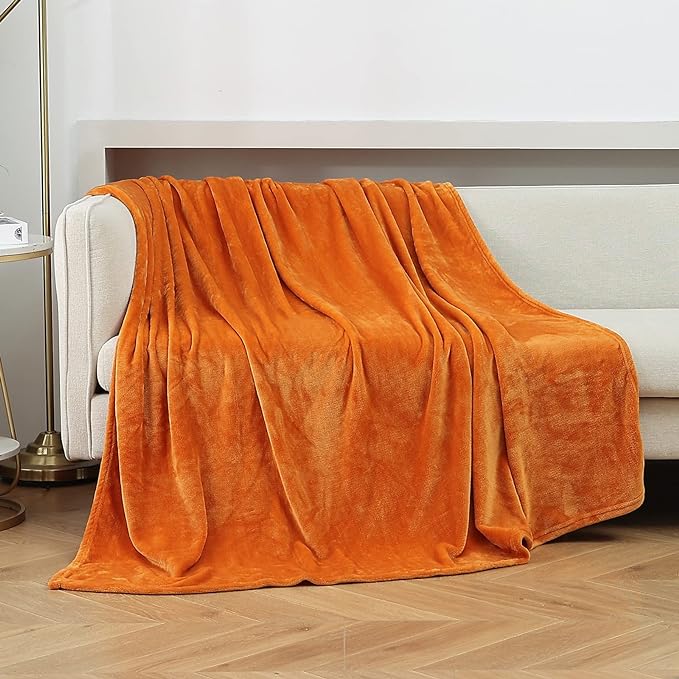 Burnt Orange Fleece Plush Throw Blanket 60"x80"for Couch Fuzzy Cozy Flannel | by JIAHANNHA