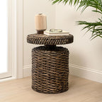 JONATHAN Y Marisol 24" Round Brown Woven Water Hyacinth Side Table - Image 5