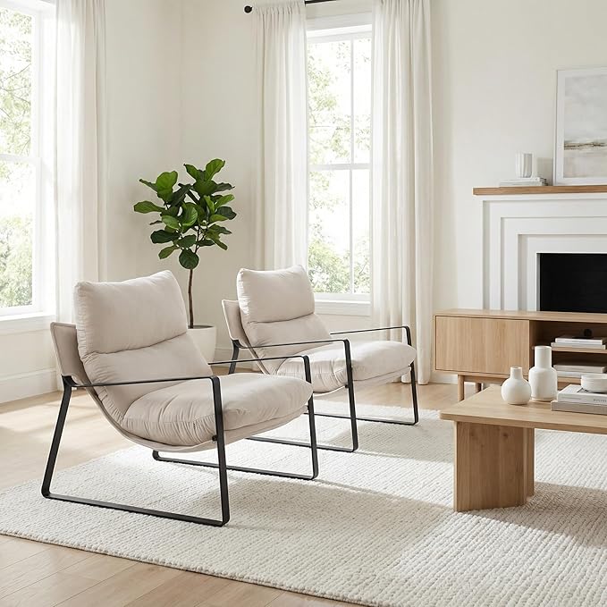 LukeAlon Modern Linen Accent Armchair, Upholstered Soft Living Room Chair - Image 5