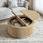Evermagin 31.5'' Round Coffee Table, Fluted Lift Top Oak Coffee Table - Image 4