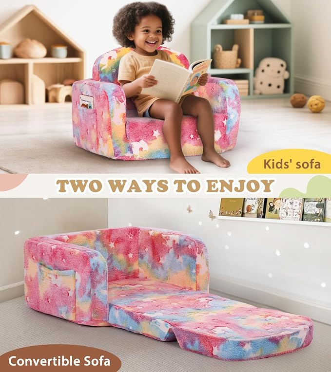 Kids Couch, 2-in-1 Soft Toddler Couch Fold Out - Image 5