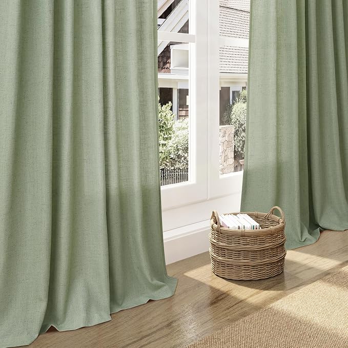Light Sage Linen Curtains 84 Inch Length 2 Panels Set - Image 6