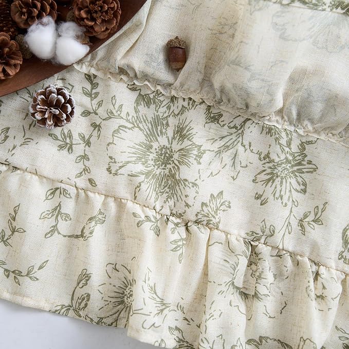 jinchan Ruffled Floral Valance Linen Shabby Chic Small Window Curtain 18 Inch - Image 7