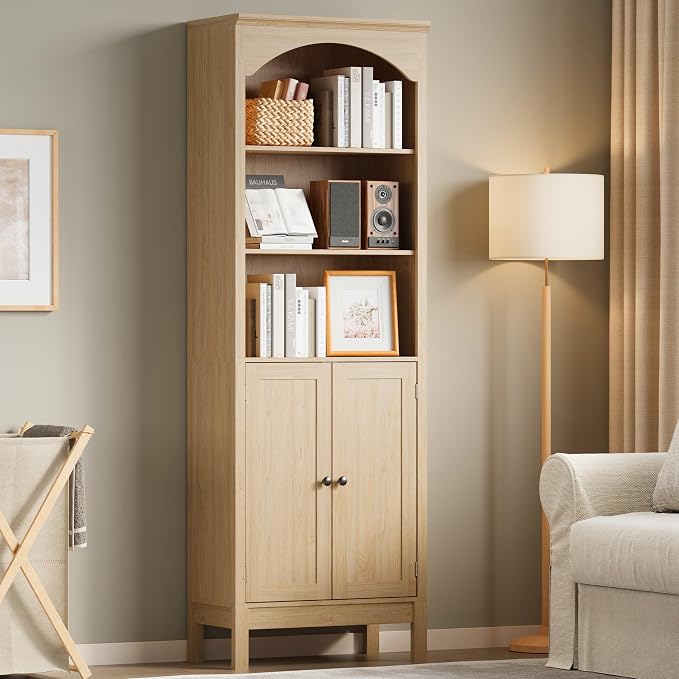 Bookshelf with Doors, Floor Standing Display Storage Cabinet - Image 7