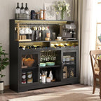 Loomie Wine Bar Cabinet with LED Light, Liquor Cabinet with Glass Holder - Image 5
