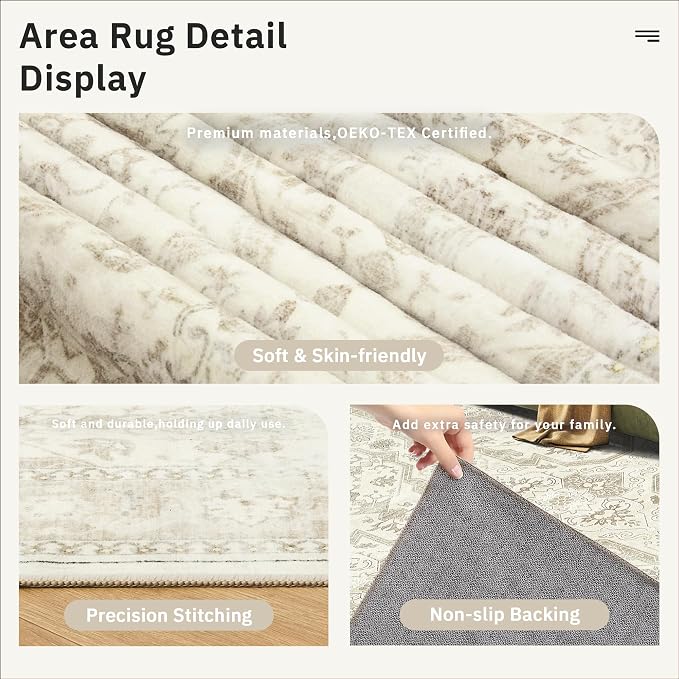 Soalmost Runner Rug 2x12 Washable Hallway Kitchen Runners Beige/Brown | - Image 6