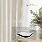 100% Blackout Linen Curtains for Bedroom 84 Inches Long Natural Cream Black Out - Image 4