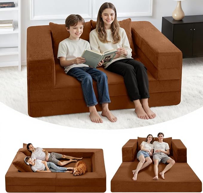 Futon Sofa Bed with Pillow, 3-in-1 Sleeper Sofa Bed with Removable Cover by Cansunna