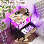 LOAKEKEL Nightstand with Charging Station, End Table with Fabric Drawer - Image 6