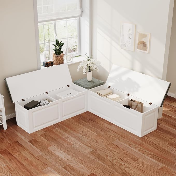 ECACAD L-Shape Wood Shoe Storage Bench - Image 3