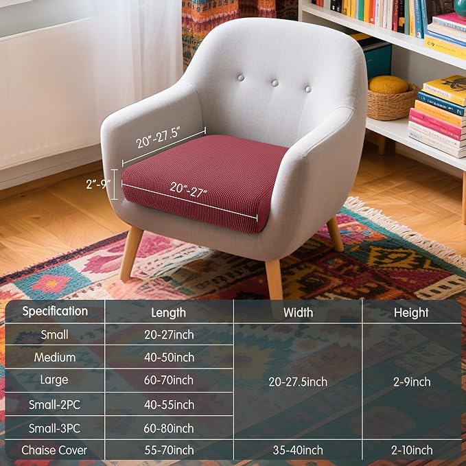 Hokway Couch Cushion Covers Christmas Wine Red Stretch Cushion Covers Sofa Seat - Image 3