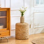 Wimarsbon Round Pouf Ottomans, Handwoven Natural Water Hyacinth Seagrass Pouffe - Image 2