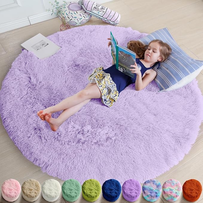 Amdrebio Light Purple Lavender Fluffy Circle Rug 5Ft by Amdrebio