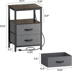 Huuger Nightstand with Charging Station, Fabric Drawers, End Table with Open - Image 3