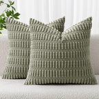 MIULEE Corduroy Decorative Throw Pillow Covers 16x16 Light Olive Pack of 2 | by MIULEE