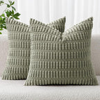 MIULEE Corduroy Decorative Throw Pillow Covers 18x18 Light Olive Pack of 2 | by MIULEE