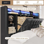 Queen Bed Frame with Drawers, Hidden-Cubby & Shelves Storage Headboard with - Image 4