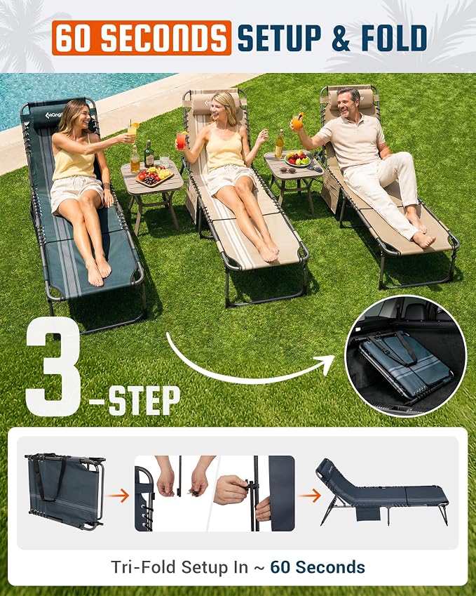 KingCamp Lounge Chair with face Hole, 400LBS Tanning Chairs - Image 8
