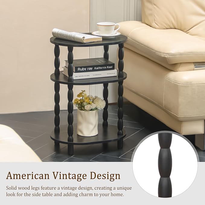 MaxSmeo Black Side Table with Charging Station, 3-Tier Small Oval End Table - Image 6