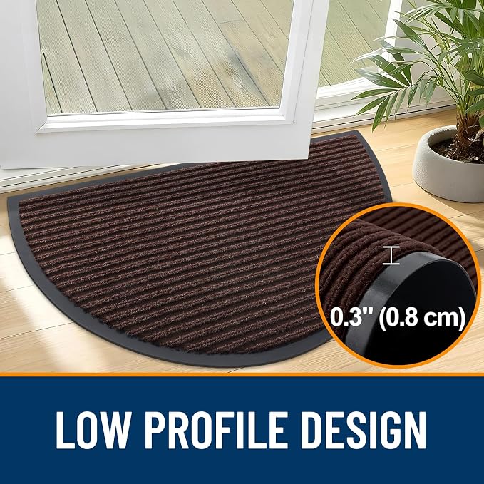 OLANLY Half Circle Front Door Mat 29.5x17, Waterproof Heavy-Duty Doormat | Brown - Image 5