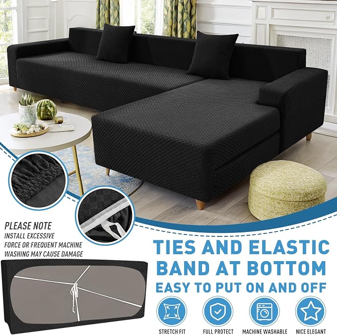 ZNSAYOTX Sectional Couch Covers, Stretch Jacquard Slipcovers - Image 4