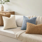 Faux Fur Throw Pillow Covers 20x20 Inch Set of 2 Boucle Neutral Decorative - Image 2
